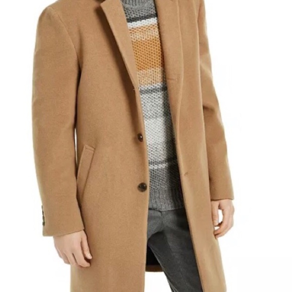 NWT Tommy Hilfiger Mens Dress coat Camel 46 REG Wool Coat